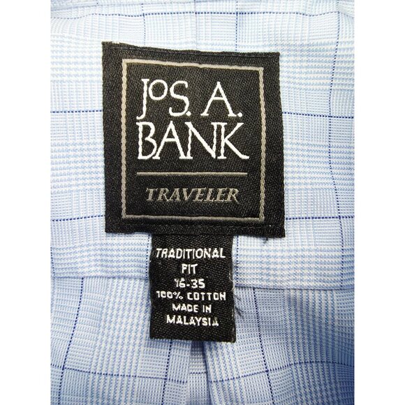 Jos. A. Bank Traditional Fit Sz 16-35 Mens Blue Check Traveler Button Down Shirt - Picture 4 of 8